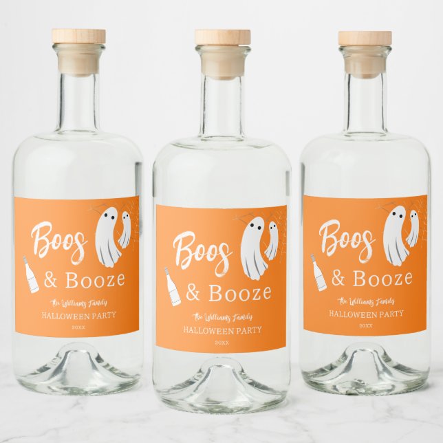 Boos & Booze Vuxen Halloween Orange Inbjudan Spritflaskor Etikett (Flaskor)