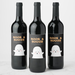 Boos & Boozed Halloween Cute Ghost Vin-etikett Vinflaska Etikett