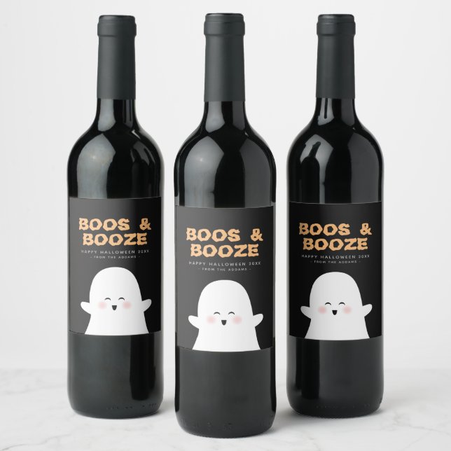 Boos & Boozed Halloween Cute Ghost Vin-etikett Vinflaska Etikett (Flaskor)
