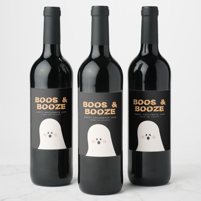 Boos & Boozed Halloween Cute Ghost Vin-etikett Vinflaska Etikett (Flaskor)