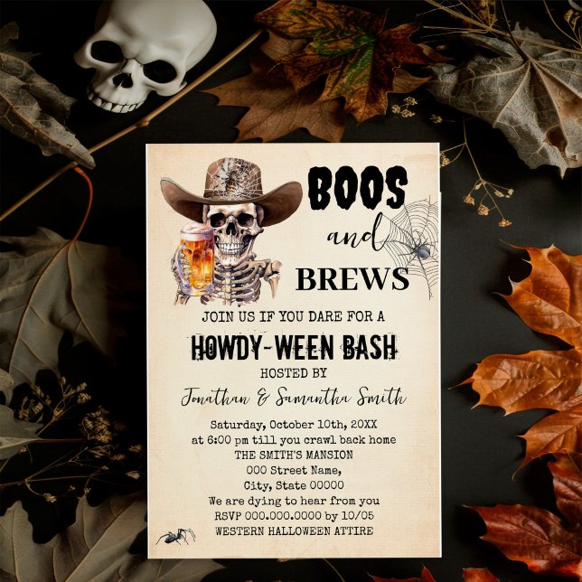 Boos & Brews Halloween Skull Beer Howdyween Party Inbjudningar (Skapare uppladdad)
