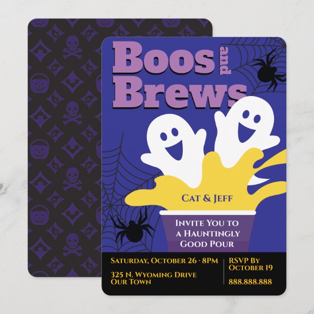 Boos & Brews, Spooky Beer Party, Halloween Vuxen Inbjudningar (Fram/baksida)