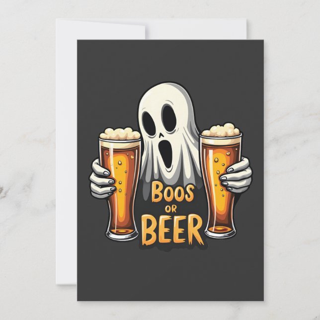 Boos eller Beer Funny Oktoberfest Halloween Ghost Inbjudningar (Framsida)
