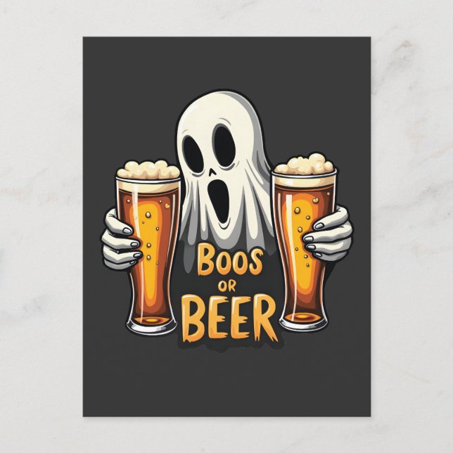 Boos eller Beer Funny Oktoberfest Halloween Ghost Vykort (Framsida)