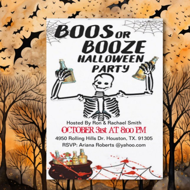 Boos eller Sprit Skeleton Halloween-inbjudan Inbjudningar (Skapare uppladdad)