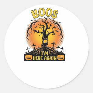 Boos jag är här igen Halloween Kuslig Träd Pumpa Runt Klistermärke