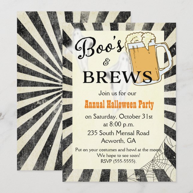 Boos och Brews Halloweenfest  Inbjudan (Fram/baksida)