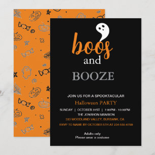 Boos och Sprit Black Orange Vuxen Halloween fest Inbjudningar