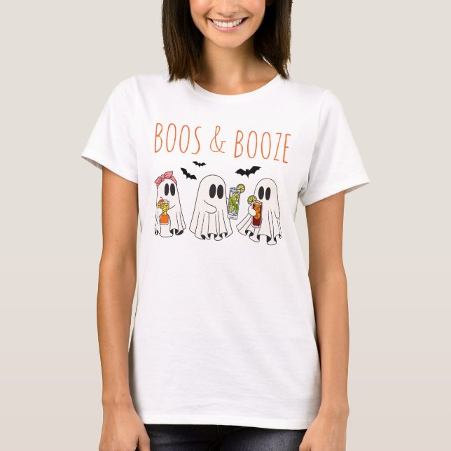 Boos och Sprit Funny Ghost Cute Vuxen Halloween T Shirt (Framsida)