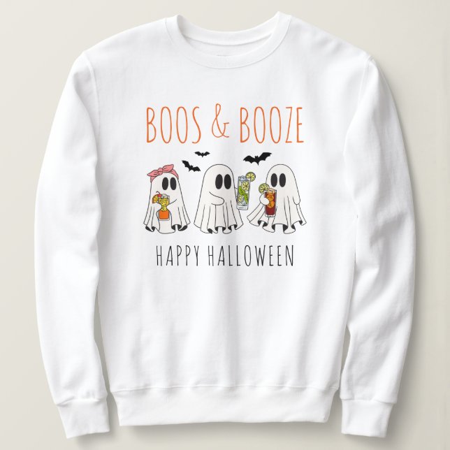 Boos och Sprit Funny Ghost Cute Vuxen Halloween T Shirt (Design framsida)
