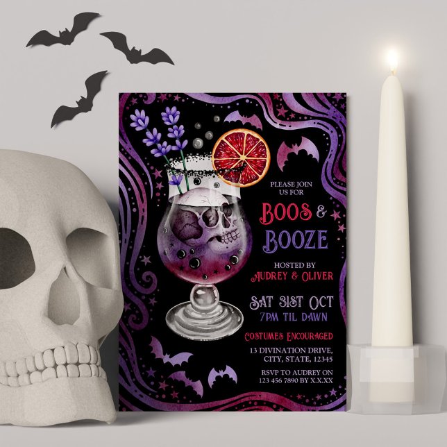 Boos och Sprit Halloween Costumes och Cocktails Inbjudningar (Boos and Booze Halloween Costumes and Cocktails Invitation)