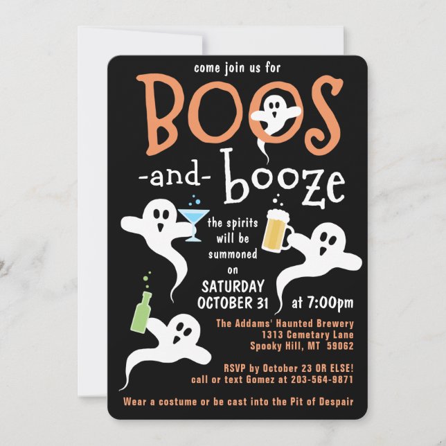 Boos och Sprit Halloween fest Cute Spooky Ghost Inbjudningar (Framsida)