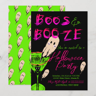 Boos och sprit Halloween-spöke neon svart Inbjudningar