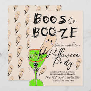 Boos och sprit Halloweenfest Vintage-spöke dricka Inbjudningar