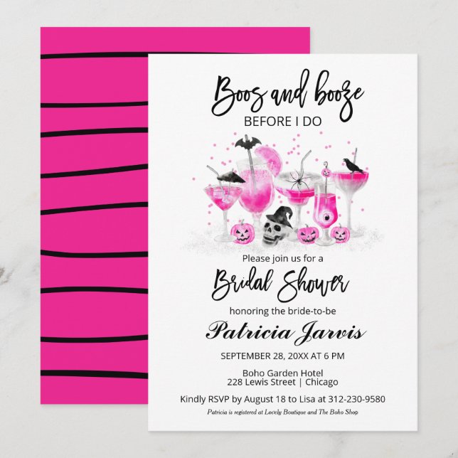 Boos och Sprit innan jag gör Halloween Möhippa Inbjudningar (Fram/baksida)