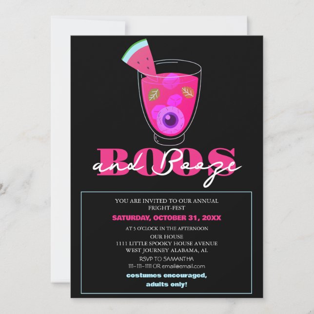 Boos och sprit-poky halloween costume party inbjudningar (Framsida)