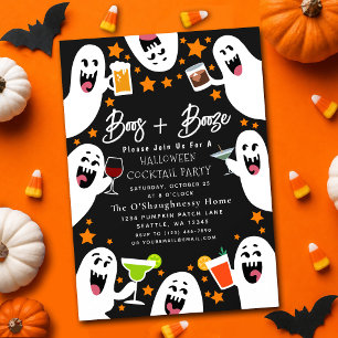 Boos och sprit Rolig vuxen Halloweenfest med spöke Inbjudningar
