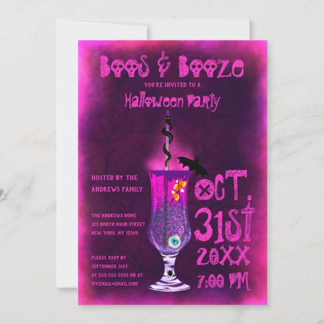 Boos och Sprit Spooky Cocktail Drink Halloween Inbjudningar (Framsida)