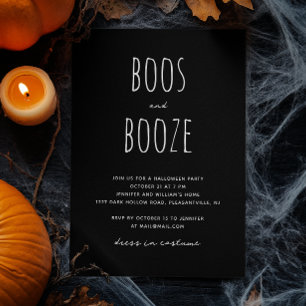 Boos och Sprit   Svart minimalistisk Halloween fes Inbjudningar