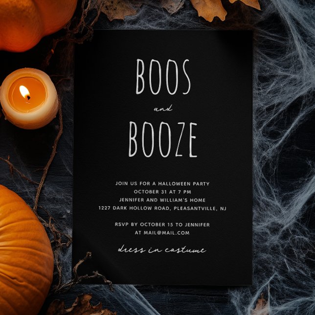 Boos och Sprit | Svart minimalistisk Halloween fes Inbjudningar (Skapare uppladdad)