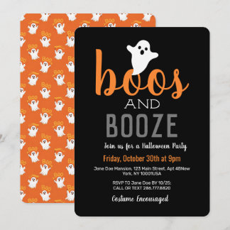 Boos och sprit Svart Orange Halloweenfest Inbjudningar