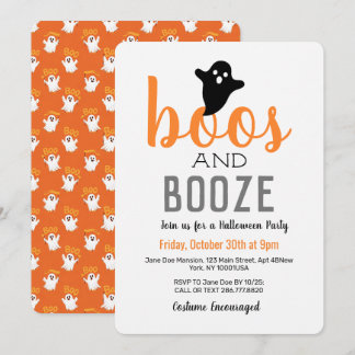 Boos och sprit Svart Vit Orange Halloween-fest Inbjudningar