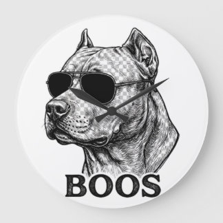 BOOS Pitbull med solglasögon bläckskiss Tatuering Stor Klocka