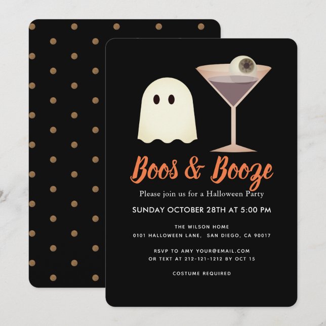 Boos & Sprit Ghost Cocktail Halloween-inbjudan Inbjudningar (Fram/baksida)
