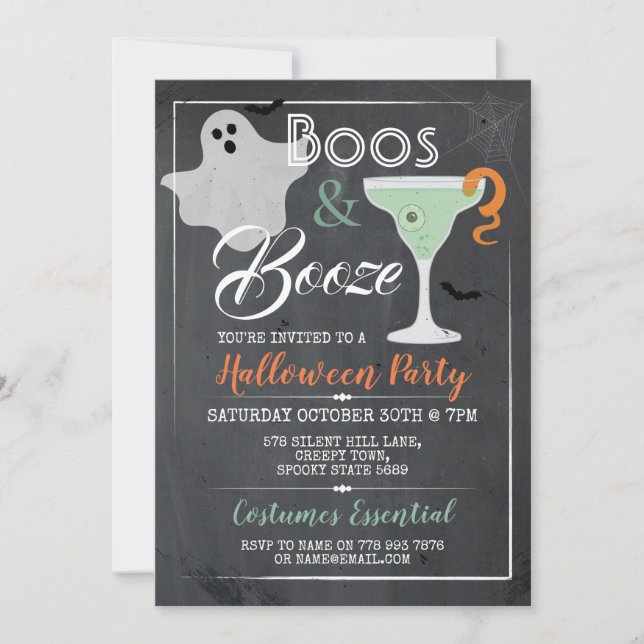 Boos & Sprit Halloween fest Cocktail Spooky Ghost Inbjudningar (Framsida)