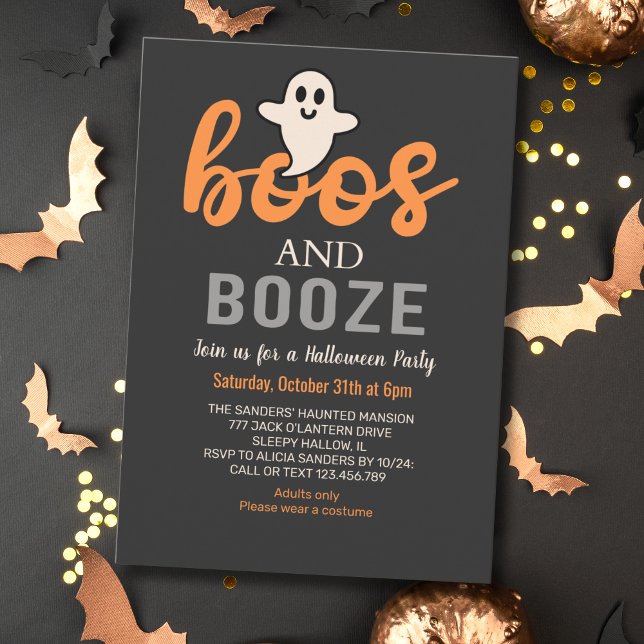 Boos y Booze Black Adults Halloween Party Inbjudningar (Skapare uppladdad)