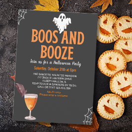 Boos y Booze Black Funny Halloween Party Inbjudningar