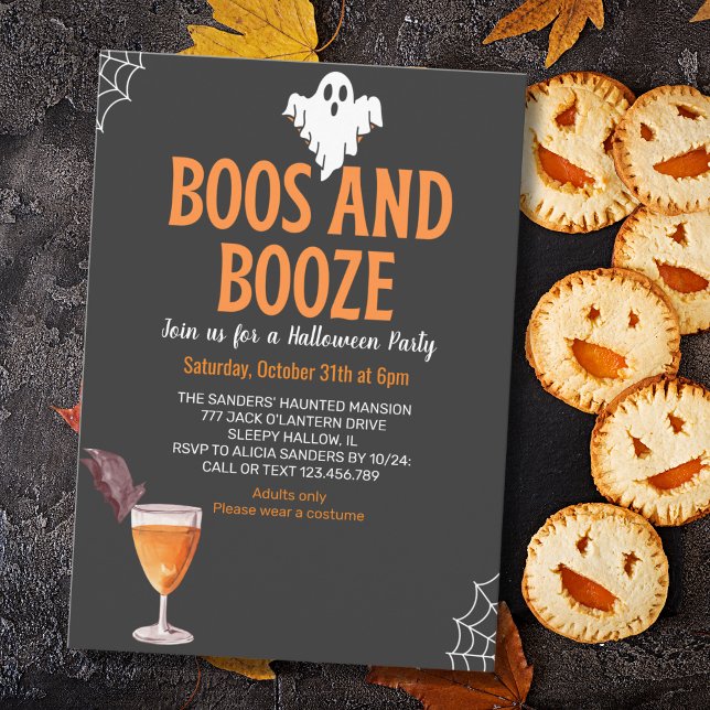 Boos y Booze Black Funny Halloween Party Inbjudningar (Skapare uppladdad)