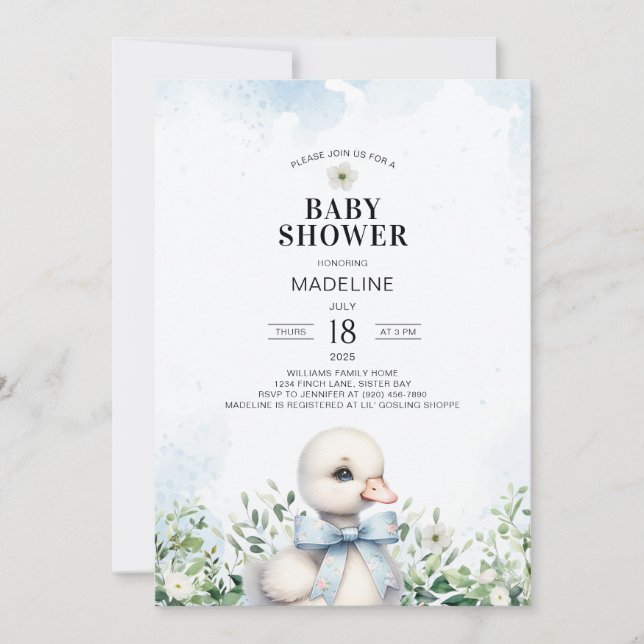 Boose med Bow Blue Boy Baby Shower-inbjudan Inbjudningar (Framsida)