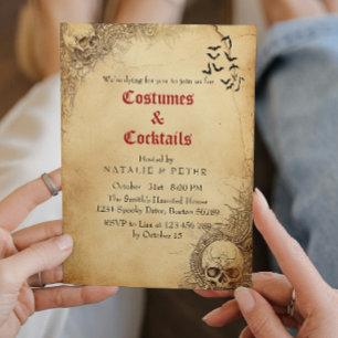 Boose och Sprit I Skull Halloween fest Inbjudningar