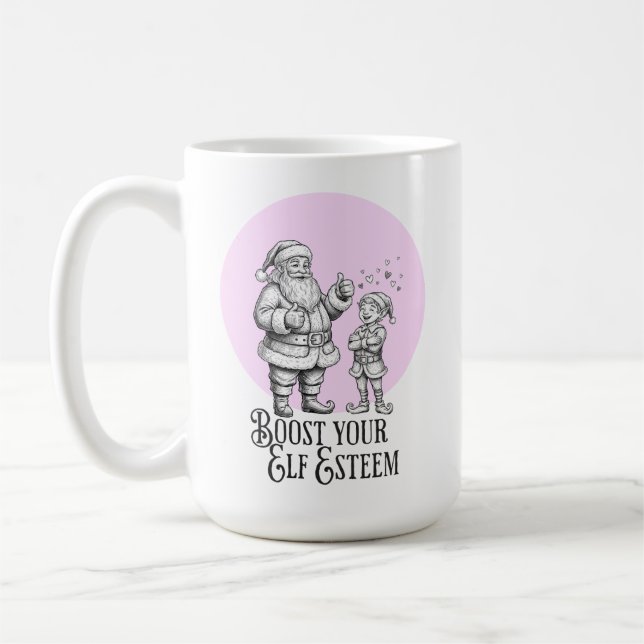 Boost your elf esteem funny santa elf pun mug kaffemugg (Vänster)