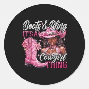 Boot& Bling av en Sak Rosa Black C Runt Klistermärke