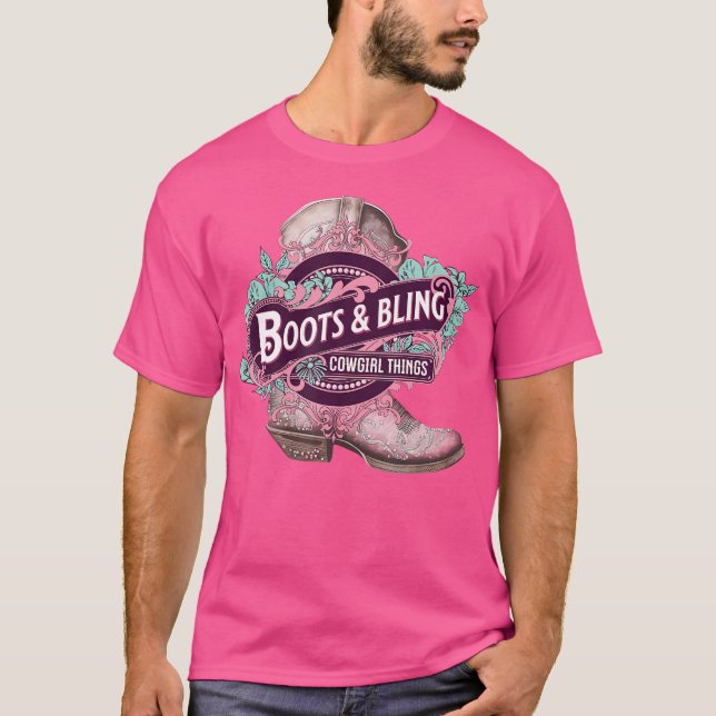 Boot and Bling Cowgirl Sak Cute Western Counter T Shirt (Framsida)