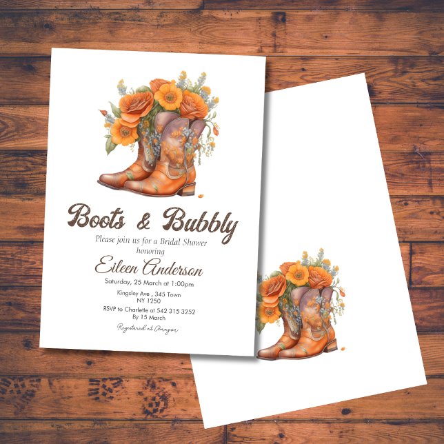 Boot & Bubly Western Cowgirl-Möhippa Inbjudningar (Boots Bubbly Western CowGirl Bridal Shower Invite)