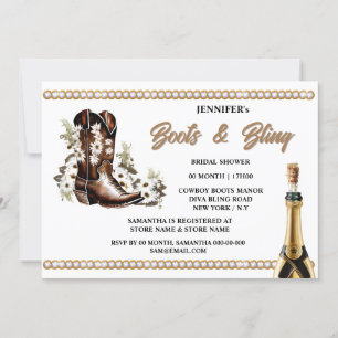 Boot Cowgirl-bockar, vita blommor diamant Inbjudningar