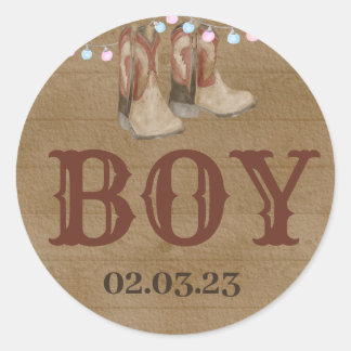 Boot eller bows runda dekal för Gender Reveal. Runt Klistermärke