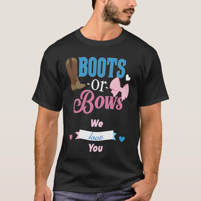 Boot eller Bows vi Kärlek Gender du reveal Party T Shirt (Framsida)