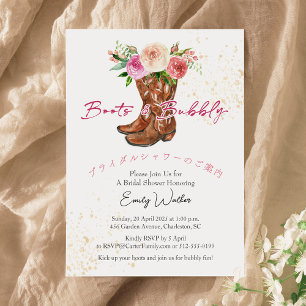 Boot och Rosa Blommigt av Möhippa i bubblor Rustic Inbjudningar