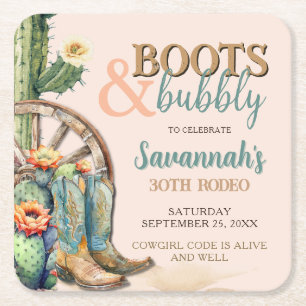 Boot och Rosa Bubly Cactus Boots Underlägg Papper Kvadrat