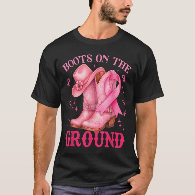 Boot on Ground Rosa Cowgirl Breast Cancer Wom T Shirt (Framsida)