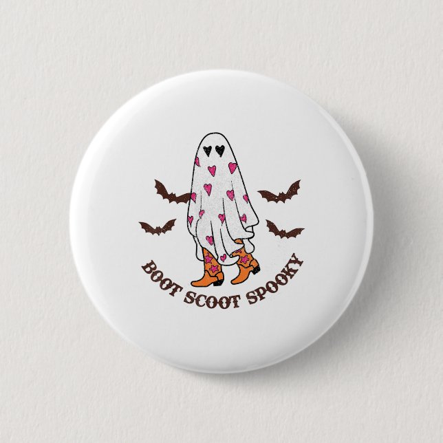 Boot Scoot Spooky CowboyGhost Groovy Retro Hallow Knapp (Framsida)