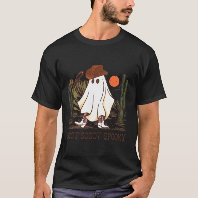 Boot Scoot Spooky Ghost Western CowboyGhost Hallo T Shirt (Framsida)
