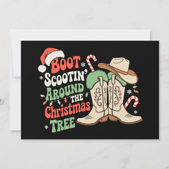 Boot Scootin Runtill Julgran Western Inbjudningar (Framsida)