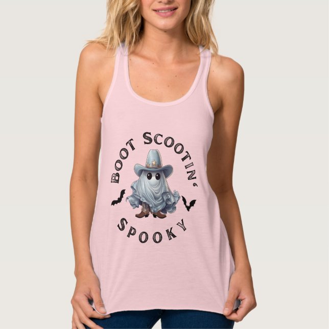 Boot Scootin Spooky Cute Funny Halloween Linne Med Racerback (Framsida)