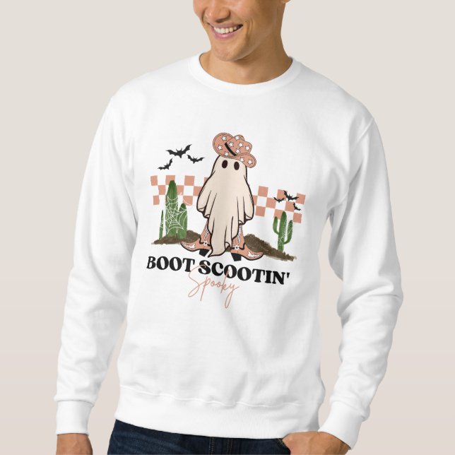 Boot Scootin Spooky Halloween Lång Ärmad Tröja (Framsida)