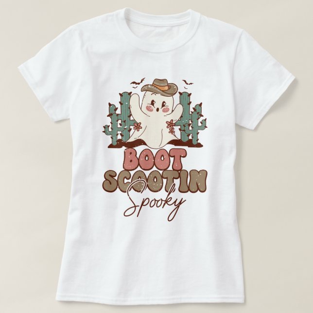Boot Scootin Spooky Western Boo Ghost Halloween T Shirt (Design framsida)